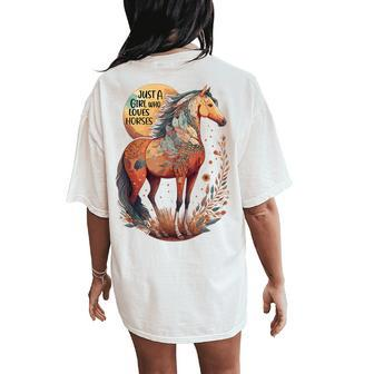 Just A Girl Who Loves Horses Bohemian Horse Lover Themed Women's Oversized Comfort T-Shirt Back Print - Monsterry