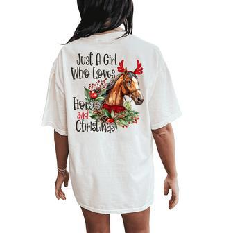 Just A Girl Who Loves Horses And Christmas Pretty Horses Women's Oversized Comfort T-Shirt Back Print - Monsterry UK