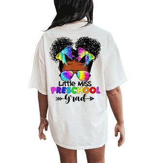 Little Miss Preschool Grad Graduation Messy Bun Black Girls Women's Oversized Comfort T-Shirt Back Print - Seseable