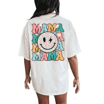 Mama Leopard Smile Bolt Lightning Checkered Groovy Mom Life Women's Oversized Comfort T-Shirt Back Print - Seseable