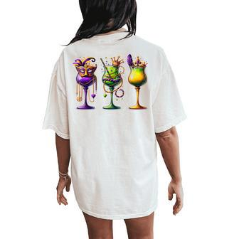 Mardi Gras Glass Of Wine Drinking Wine Festival Parade Women's Oversized Comfort T-Shirt Back Print | Mazezy