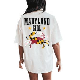 Maryland Girl Blue Crab Vintage Maryland Flag Pride Women's Oversized Comfort T-Shirt Back Print - Monsterry DE