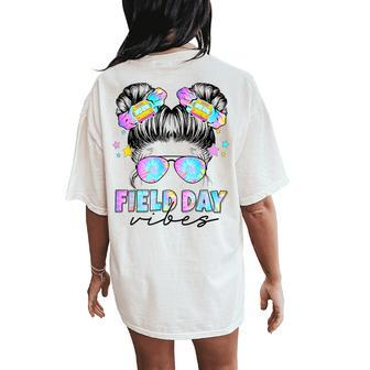 Messy Bun Girl Field Day Vibes Field Trip Teacher Student Women's Oversized Comfort T-Shirt Back Print - Monsterry