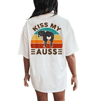 Mini Australian Shepherd Kiss My Auss Funnny Dog Mom Dad Women's Oversized Comfort T-Shirt Back Print - Monsterry