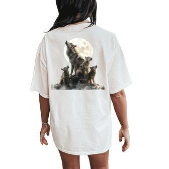 Mommy Wolf Howling At Moon Graphic Wolf Lovers Mother's Day Women's Oversized Comfort T-Shirt Back Print - Thegiftio UK