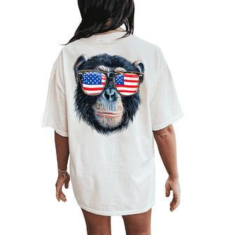 Monkey American Flag Monkey Lovers Mom Dad 4Th Of July Women's Oversized Comfort T-Shirt Back Print - Monsterry