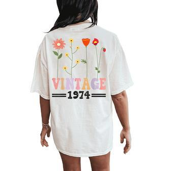 Mother's Day 50Th Old Vintage 1974 Flowers Summer Groovy Women's Oversized Comfort T-Shirt Back Print - Monsterry CA