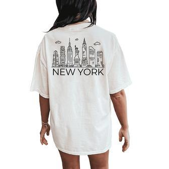 New York City Skyline Statue Of Liberty New York Nyc Women Women's Oversized Comfort T-Shirt Back Print - Monsterry