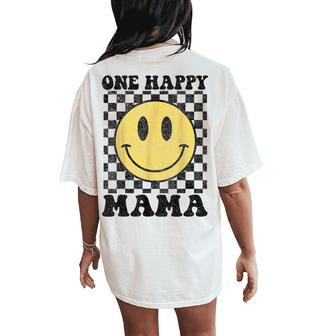 One Happy Dude Mama Happy Face 1St Birthday Party Family Women's Oversized Comfort T-Shirt Back Print - Monsterry