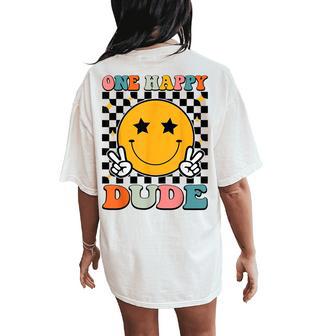 One Happy Dude Retro Groovy 1St Birthday Family Matching Women's Oversized Comfort T-Shirt Back Print - Monsterry DE