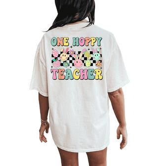 One Hoppy Teacher Bunny Easter Day Groovy Retro Boy Girl Women's Oversized Comfort T-Shirt Back Print - Seseable