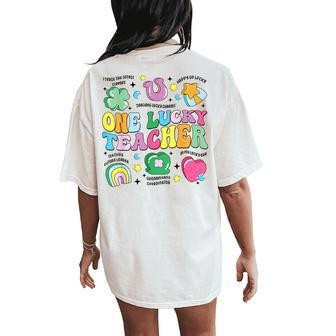 One Lucky Teacher Retro Teacher St Patrick's Day Teaching Women's Oversized Comfort T-Shirt Back Print | Mazezy