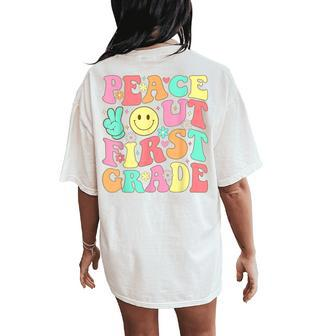 Peace Out First Grade Groovy 1St Grade Last Day Of School Women's Oversized Comfort T-Shirt Back Print - Monsterry DE