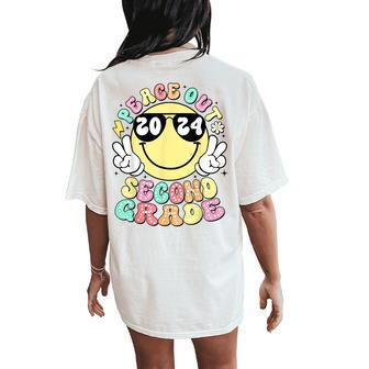Peace Out Second Grade Retro Smile Last Day Of School 2024 Women's Oversized Comfort T-Shirt Back Print - Seseable