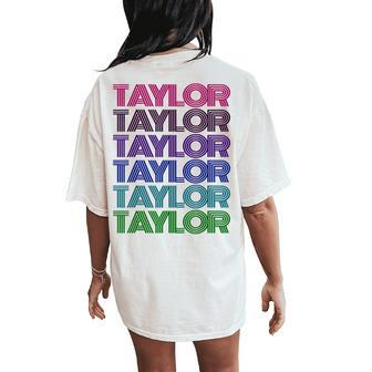 Personalized First Name Taylor Girl Groovy Retro Pink Women's Oversized Comfort T-Shirt Back Print - Monsterry CA