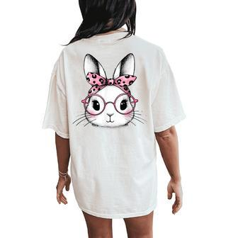 Pink Bunny Leopard Bandana Glasses Easter Day Girls Women's Oversized Comfort T-Shirt Back Print - Seseable