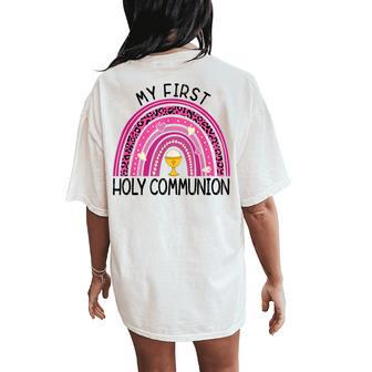 Rainbow My First Holy Communion Girl Church Religious Women's Oversized Comfort T-Shirt Back Print - Monsterry UK