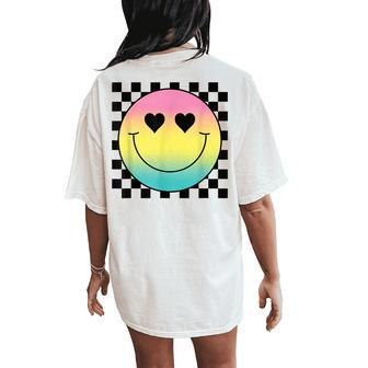 Rainbow Smile Face Cute Checkered Smiling Happy Face Women's Oversized Comfort T-Shirt Back Print - Seseable
