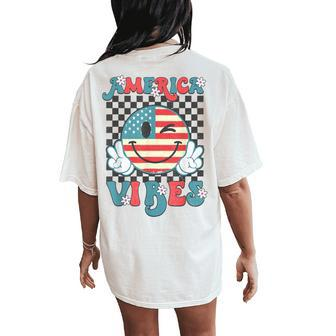 Retro 4Th Of July America Vibes Smile Checkered Girls Women's Oversized Comfort T-Shirt Back Print - Seseable