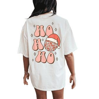 Retro Christmas Disco Ball Groovy Ho Ho Ho Santa Hat Xmas Women's Oversized Comfort T-Shirt Back Print - Monsterry