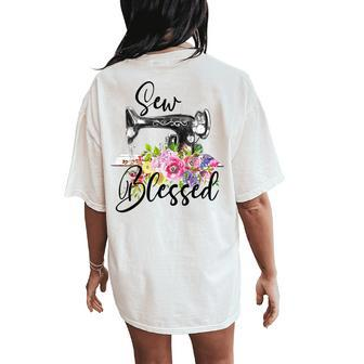 Retro Floral Sewing Machine Sew Blessed Quilting Lovers Women's Oversized Comfort T-Shirt Back Print - Seseable