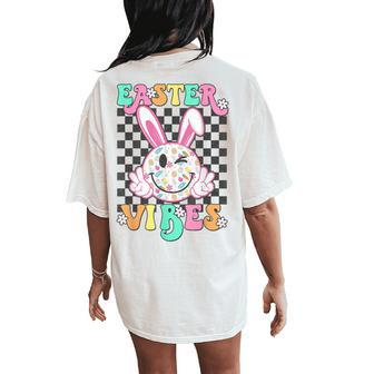 Retro Groovy Easter Vibes Bunny Checkered Smile Girls Women's Oversized Comfort T-Shirt Back Print - Monsterry DE