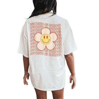 Retro Groovy Happy Face 100 Days Of School Cute 100Th Day Women's Oversized Comfort T-Shirt Back Print - Monsterry CA