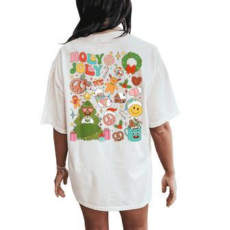 Retro Groovy Holly Xmas Jolly Vibes Christmas 2023 Women Women's Oversized Comfort T-Shirt Back Print | Mazezy