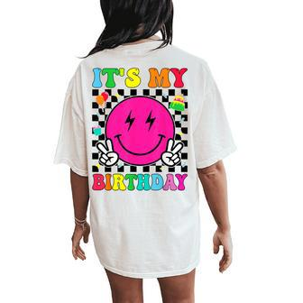 Retro Groovy It's My Birthday Boys Girls Kid Bday Women's Oversized Comfort T-Shirt Back Print - Seseable