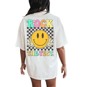 Retro Groovy Test Day Rock The Test Smile Hippie Girls Women Women's Oversized Comfort T-Shirt Back Print - Seseable