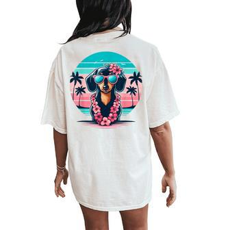 Retro Hawaiian Dachshund Dog Tropical Floral Summer Vibes Women's Oversized Comfort T-Shirt Back Print - Seseable
