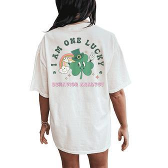 Retro Lucky Behavior Analyst St Patrick's Day Rainbow Bcba Women's Oversized Comfort T-Shirt Back Print - Seseable