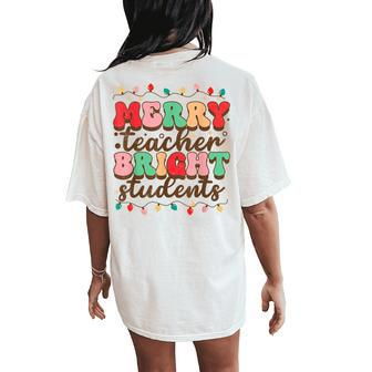 Retro Merry Teacher Bright Students Teacher Christmas Women's Oversized Comfort T-Shirt Back Print - Thegiftio UK