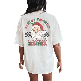 Retro Santa's Favorite Second Grade Teacher Christmas Women Women's Oversized Comfort T-Shirt Back Print - Thegiftio UK