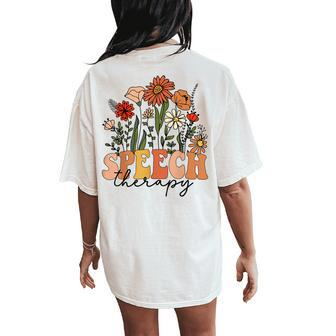 Retro Speech Therapy Flower Speech Therapist Pathologist Women's Oversized Comfort T-Shirt Back Print - Seseable