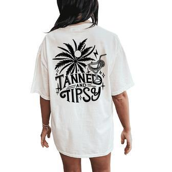 Retro Tanned And Tipsy Beach Summer Vacation Women's Oversized Comfort T-Shirt Back Print - Monsterry DE