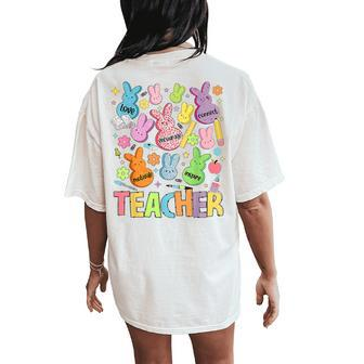 Retro Teacher Of Sweet Bunny Apparel Cute Teacher Easter Day Women's Oversized Comfort T-Shirt Back Print | Mazezy DE