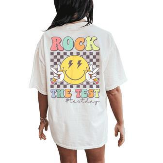 Rock The Test Testing Day Retro Motivational Teacher Student Women's Oversized Comfort T-Shirt Back Print | Mazezy