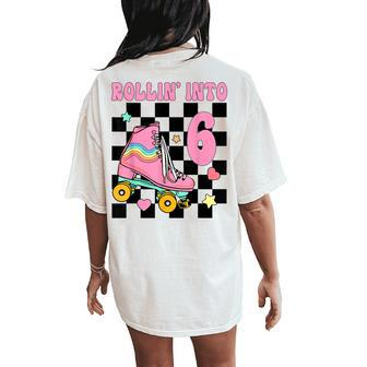 Rolling Into 6 Years Old Roller Skating Girl 6Th Birthday Women's Oversized Comfort T-Shirt Back Print - Monsterry DE