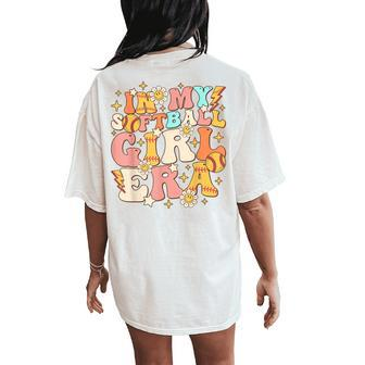 In My Softball Girl Era Retro Softball Girl Groovy Cute Women's Oversized Comfort T-Shirt Back Print - Seseable