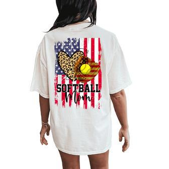 Softball Mom American Flag Patriotic 4Th Of July Women Women's Oversized Comfort T-Shirt Back Print - Seseable