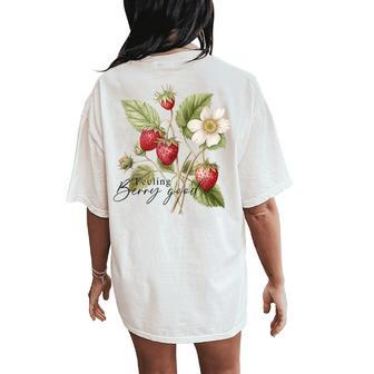 Summer Flower Strawberries Nature Lover Floral Wildflower Women's Oversized Comfort T-Shirt Back Print - Seseable