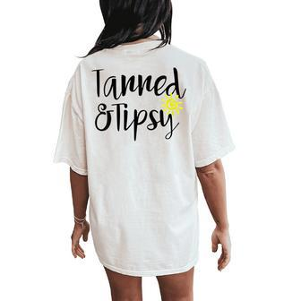 Tanned And Tipsy Summer Party Saying Humor Women's Oversized Comfort T-Shirt Back Print - Monsterry