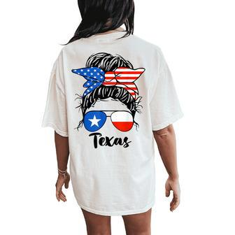 Texas State Flag Sunglasses Mom Messy Bun Hair Girl Women's Oversized Comfort T-Shirt Back Print - Monsterry AU