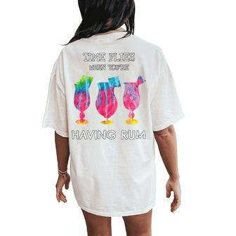 Time Flies When You're Having Rum Beach Vacation Drink Women's Oversized Comfort T-Shirt Back Print - Monsterry UK