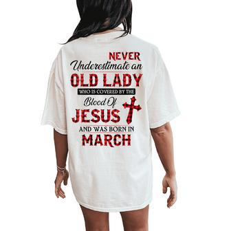 Never Underestimate An Old Lady Who Is Covered By The Blood Women's Oversized Comfort T-Shirt Back Print - Monsterry