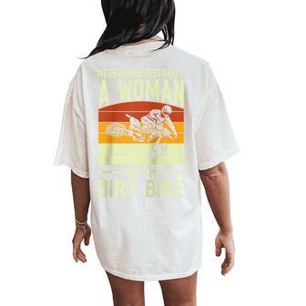 Never Underestimate A Woman On A Dirt Bike Motocross Women's Oversized Comfort T-Shirt Back Print - Thegiftio UK