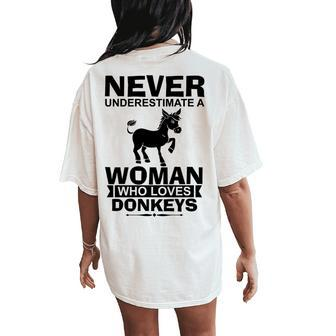 Never Underestimate A Woman Who Donkey Lover Women's Oversized Comfort T-Shirt Back Print - Seseable