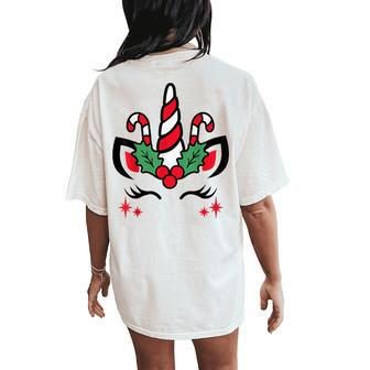 Unicorn Face Christmas Candy Cane Toddler Kid Girl Pjs Women's Oversized Comfort T-Shirt Back Print - Monsterry