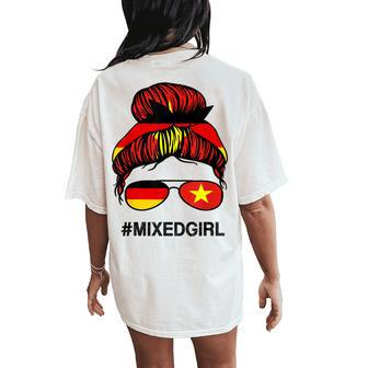 Vietnam Germany Flag Vietnamese German Messy Bun Women's Oversized Comfort T-Shirt Back Print - Monsterry UK
